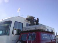 Exotic technique for lifting the dish onto our roof