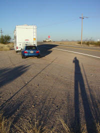 Parked on the side of the road near Voyager RV Park in Tucson