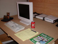 Prototype office desk with non-functional but cool-looking flat screen monitor