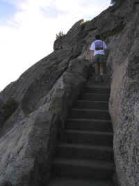 The climb features depression-era rock stairs of the highest, award-winning quality