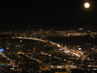 Full moon rising over the bay.