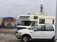 A guy screaming in German into his phone atop his rig at 7 a.m. works as well as any rooster, we learned.